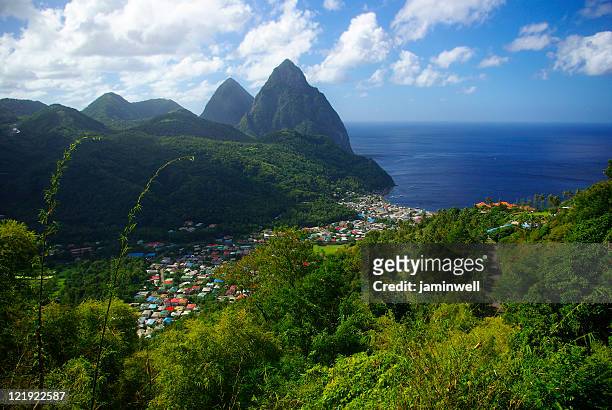 pitons in soufriere st lucia, a unesco world heritage site - saint lucia stockfoto's en -beelden