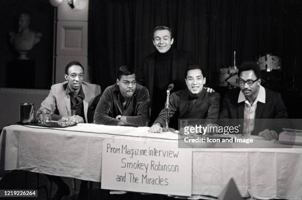 American singer, songwriter and record producer Smokey Robinson with Ronnie White , Bobby Rogers and Pete Moore , collectively known as The Miracles,...