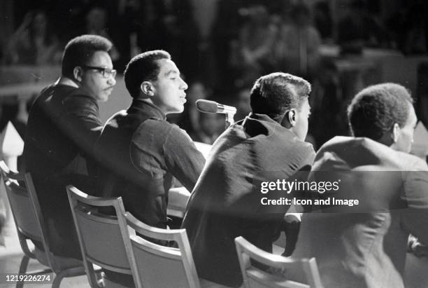 American singer, songwriter and record producer Smokey Robinson with Ronnie White , Bobby Rogers and Pete Moore , collectively known as The Miracles,...