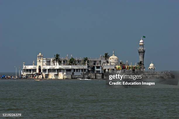 Haji Ali Dargah Muslim shrine and mausoleum linked by stone causeway to Breach Candy Mumbai India.