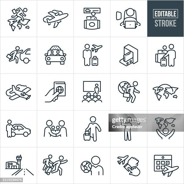 business travel thin line icons - editable stroke - passport control stock illustrations