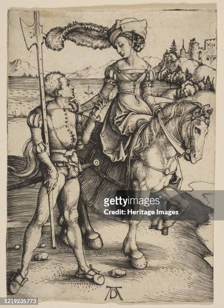 The Lady on Horseback and the Lansquenet, circa 1497. Artist Albrecht Durer.