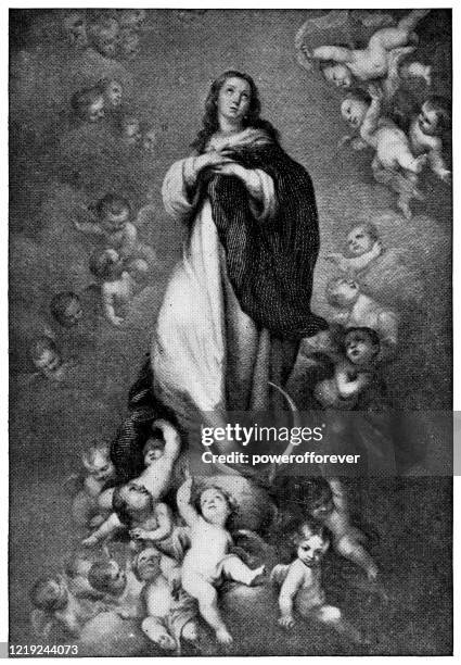 illustrations, cliparts, dessins animés et icônes de the immaculate conception of los venerables de bartolomé esteban murillo - 17ème siècle - madonna portrait