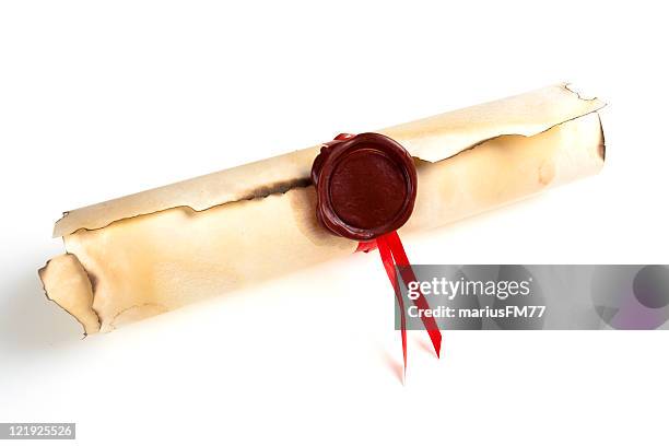 old sealed scroll document - degree stock pictures, royalty-free photos & images