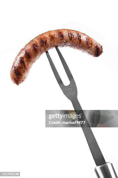 sausage - grilling fork isolated stock pictures, royalty-free photos & images