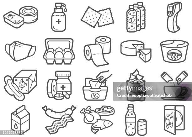 items for stay at home clip arts line icons set stock illustration - vector cheese and crackers stock illustrations