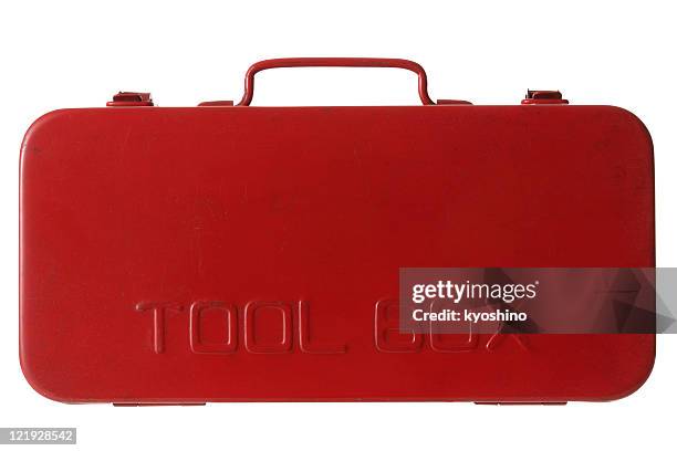 絶縁ショットを白背景に赤のツールボックス - 道具箱 ストックフォトと画像