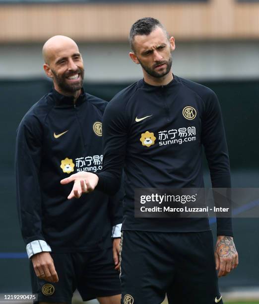 Marcelo Brozovic and Borja Valero of FC Internazionale look on during the FC Internazionale training session at the club's training ground Suning...