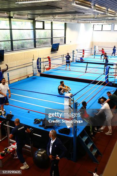 Illustration of boxing during the resumption of training session for top athletes on June 10, 2020 in Vincennes, France.