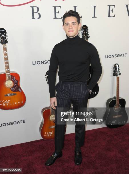 Casey Cott arrives for the Premiere Of Lionsgate's "I Still Believe" held at ArcLight Hollywood on March 7, 2020 in Hollywood, California.