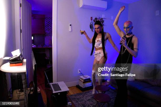 Mateo Alexander Palacio and Ryan Burke host Susanne Bartsch's 'ONTOP' ONLINE at home via ZOOM on April 16, 2020 in New York City.