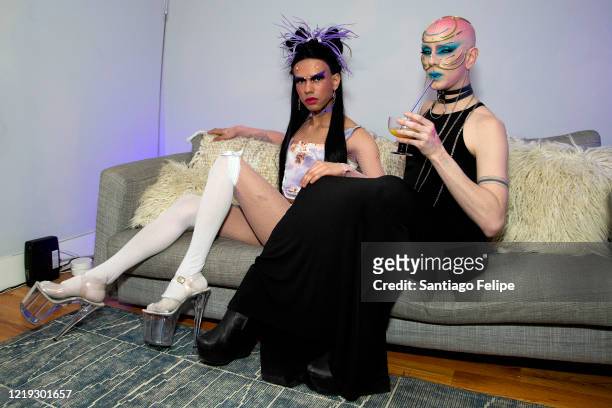 Mateo Alexander Palacio and Ryan Burke host Susanne Bartsch's 'ONTOP' ONLINE at home via ZOOM on April 16, 2020 in New York City.