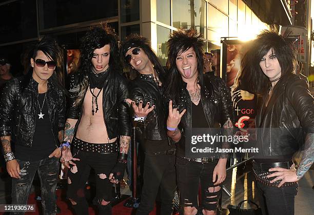 Band Black Veil Brides arrive at the screening of "God Bless Ozzy Osbourne" to benefit the Musicares Map Fund on August 22, 2011 in Hollywood,...