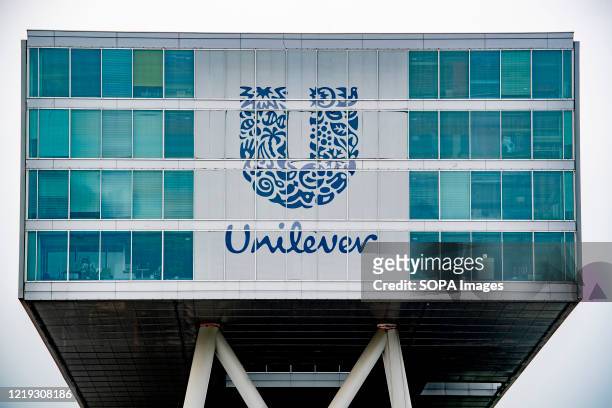 Unilever logo seen on the British structure. The food and detergent group Unilever gives up its double British-Dutch structure and becomes completely...