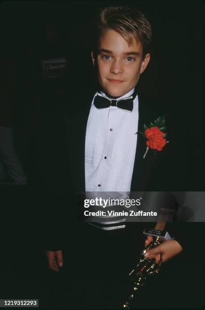 American actor Chad Allen with his 'Best Young Actor in a Nighttime Drama Series' award, for his performance in the television drama 'Our House', at...