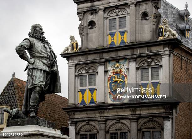 Statue of Jan Pieterszoon Coen, Dutch governor-general in the Dutch East Indies in the 17th century, is pictured on the Roode Steen in Hoorn, on June...