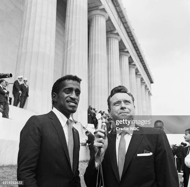 News -- MARCH ON WASHINGTON FOR JOBS AND FREEDOM 1968 -- Pictured: Actor Sammy Davis Jr., NBC News' Merrill "Red" Mueller during an interview at...