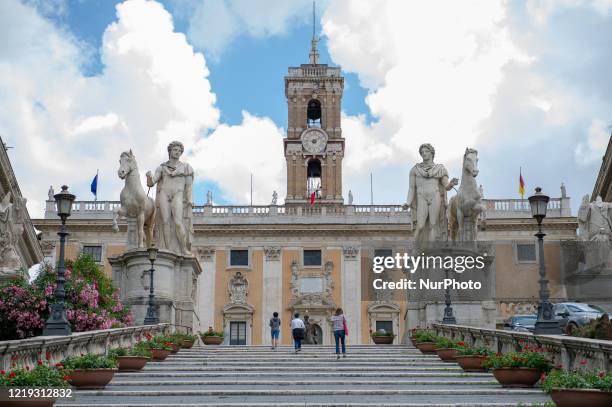 Still few tourists in Rome after Covid19 lockdown on June 10, 2020. Picture shows Campidoglio and Musei Capitolini with only a few tourists.