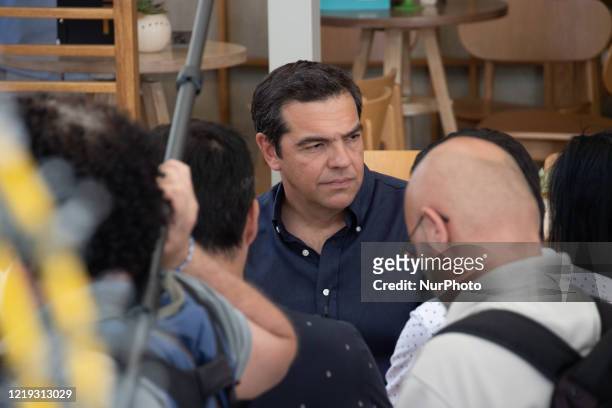 Alexis Tsipras the former Greek Prime Minister from 2015 to 2019 and Leader of the Opposition and left-wing party Syriza visits Evosmos,...