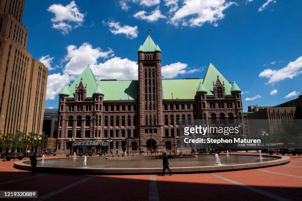 View of the Minneapolis City Hall building on June 11, 2020 in Minneapolis, Minnesota. A group of local Black community leaders gathered outside the...