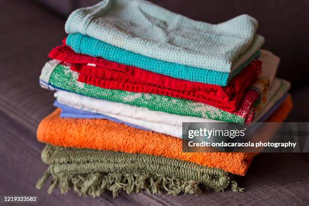 home rags and towells - tea towel texture stock pictures, royalty-free photos & images