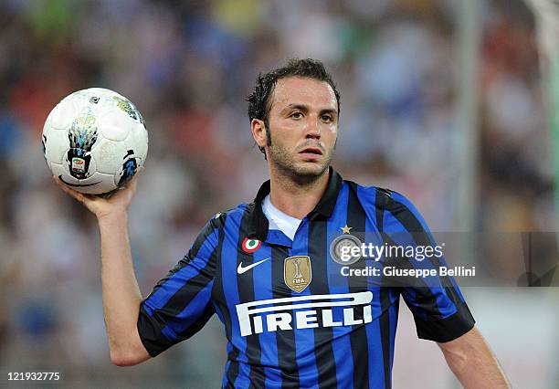 Giampaolo Pazzini of Inter in action during the match between FC Internazionale and Juventus FC during the TIM preseason tournament at Stadio San...