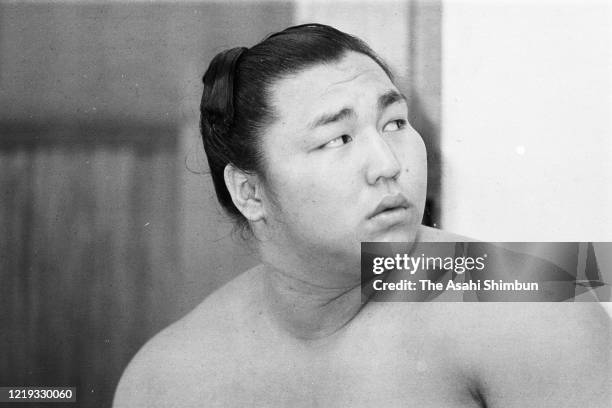 Newly promoted juryo Kitanoumi , youngest sekitori at the 17-year and 11-month, is seen at Mihogaseki Stable on May 8, 1971 in Tokyo, Japan.