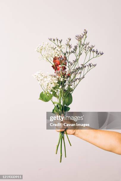 bouquet of flowers on spring - arranging flowers foto e immagini stock