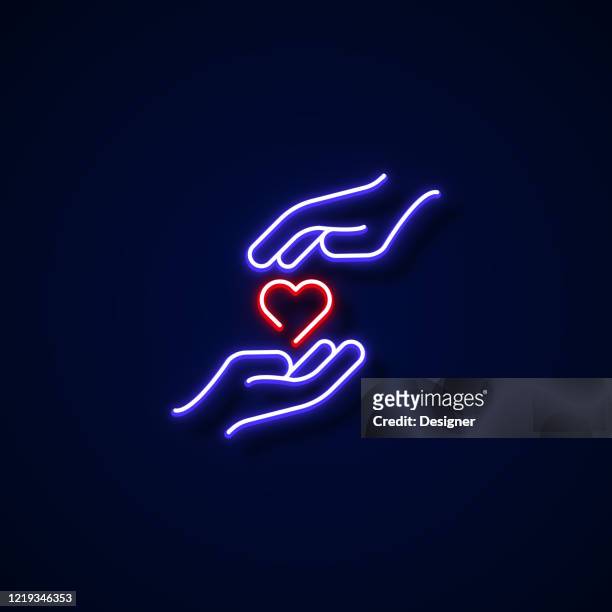 a helping hand icon neon style, design elements - volunteer hands colorful stock illustrations
