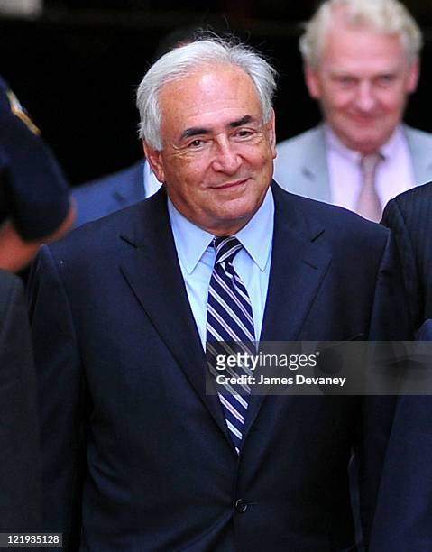 Dominique Strauss-Kahn leaves Manhattan Criminal Court to attend a status hearing on the sexual assault charges against Strauss-Kahn on August 23,...