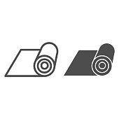 Mat line and solid icon. Rolled protective material for fitness illustration isolated on white. Mat for yoga outline style design, designed for web and app. Eps 10.