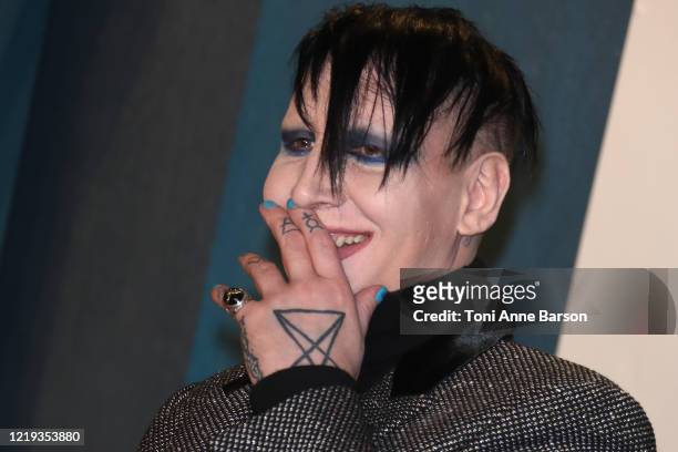 Marilyn Manson attends the 2020 Vanity Fair Oscar Party at Wallis Annenberg Center for the Performing Arts on February 09, 2020 in Beverly Hills,...