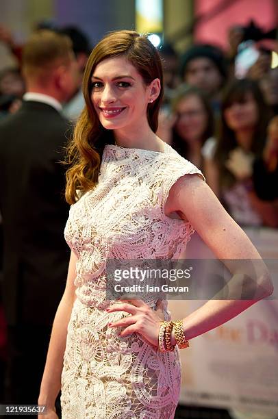Anne Hathaway attends the European premiere of 'One Day' at Vue Westfield on August 23, 2011 in London, England.