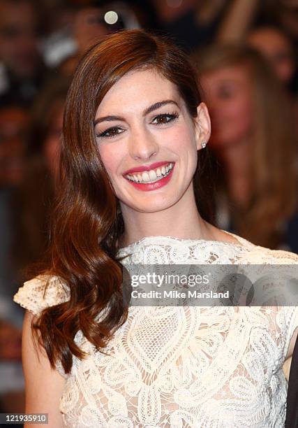 Anne Hathaway attends the UK premiere of 'One Day' at Vue Westfield on August 23, 2011 in London, England.