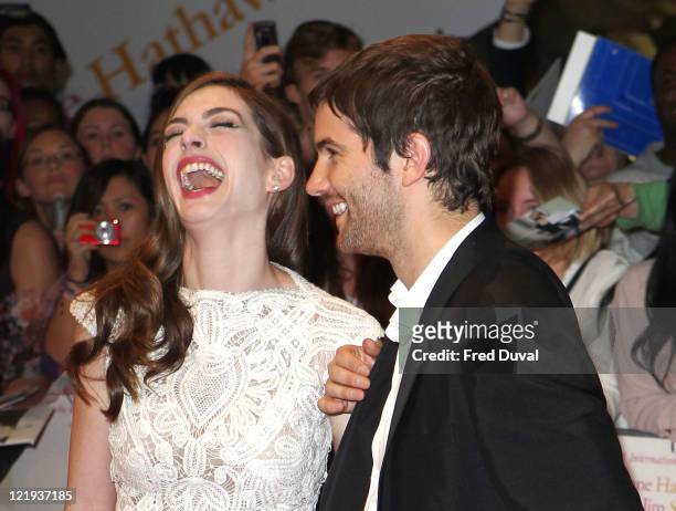 Anne Hathaway and Jim Sturgess attend the European premiere of 'One Day' at Vue Westfield on August 23, 2011 in London, England.