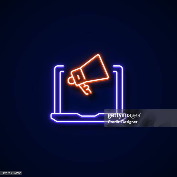 online marketing icon neon style, design elements - glowing computer stock illustrations