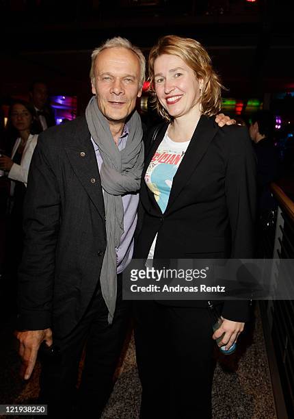 Edgar Selge and Franziska Walser attend the First Steps Award 2011 after show party at the Theater Am Potsdamer Platz on August 23, 2011 in Berlin,...