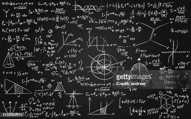ilustrações de stock, clip art, desenhos animados e ícones de math equations written on a blackboard - hand writing
