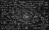 Math equations written on a blackboard