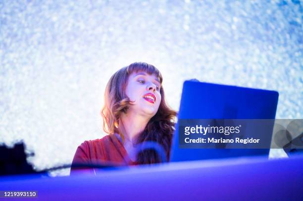 American composer, musician, and sound artist Holly Herndon performs in concert during Electronica en Abril Festival on March 30, 2017 in Madrid,...
