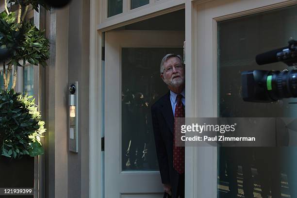 Defense Lawyer William Taylor leaves Dominique Strauss-Kahn and Anne Sinclair's temporary residence in the Tribeca neighborhood of New York City on...