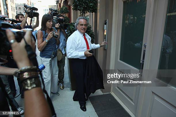 Defense Lawyer Benjamin Brafman leaves Dominique Strauss-Kahn and Anne Sinclair's temporary residence in the Tribeca neighborhood of New York City on...