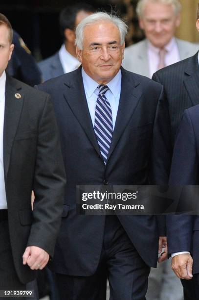 Dominique Strauss-Kahn leaves Manhattan Criminal Court after attending a status hearing on the sexual assault charges against Strauss-Kahn on August...