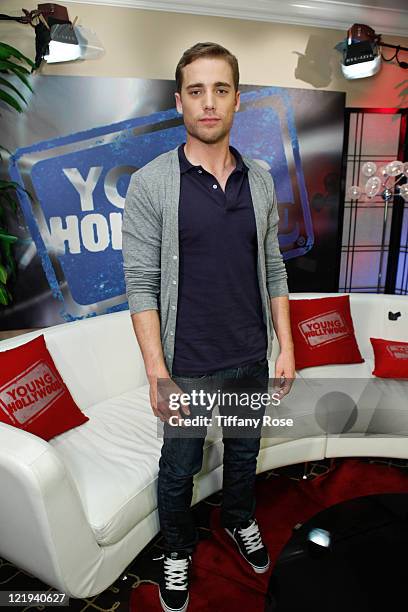 Actor Dustin Milligan visits YoungHollywood.com to promote "Shark Night 3D" at the Young Hollywood Studio on August 23, 2011 in Los Angeles,...