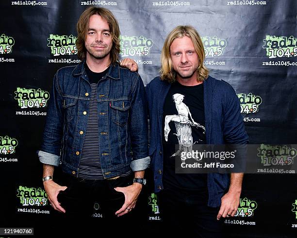 Drew Shirley and Jon Foreman of Switchfoot pose at the Radio 104.5 Performance Theater on August 23, 2011 in Bala Cynwyd, Pennsylvania.