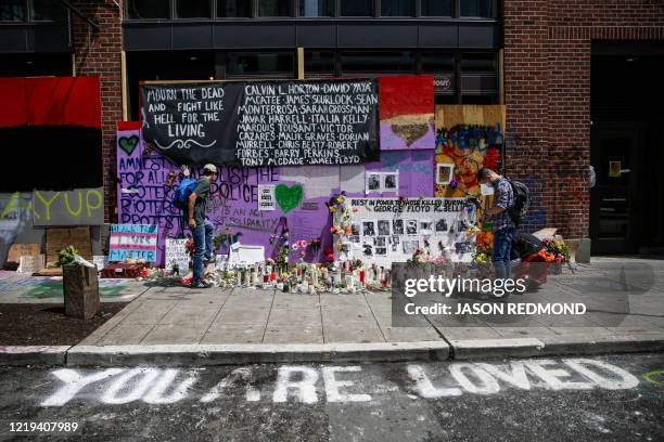 Shrine to George Floyd and others is pictured in the newly created Capitol Hill Autonomous Zone , in Seattle, Washington on June 11, 2020. The area...