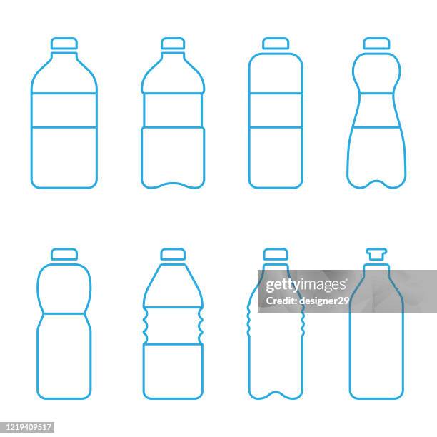 illustrations, cliparts, dessins animés et icônes de bouteilles en plastique ligne icon set vector design. - bouteille-plastique