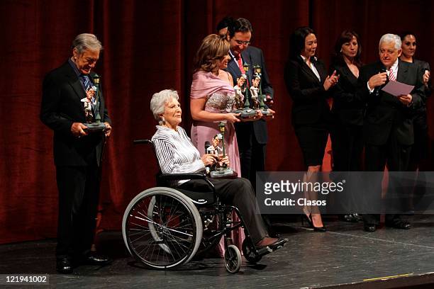 Joaquin Cordero, Irene G de Lanz, Maria Sorte during, Presentation of the book Mario Moreno Cantinflas years 100 in the palace of fine arts in Mexico...
