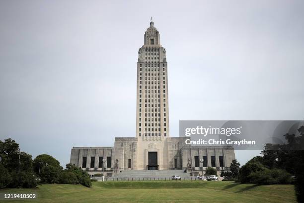 General view of the Louisiana State Capitol prior to a rally against Louisiana's stay-at-home order and economic shutdown on April 17, 2020 in Baton...