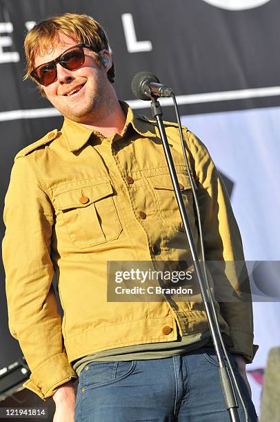 Ricky Wilson of Kaiser Chiefs performs on stage at the V Festival in Hylands Park on August 20, 2011 in Chelmsford, United Kingdom.